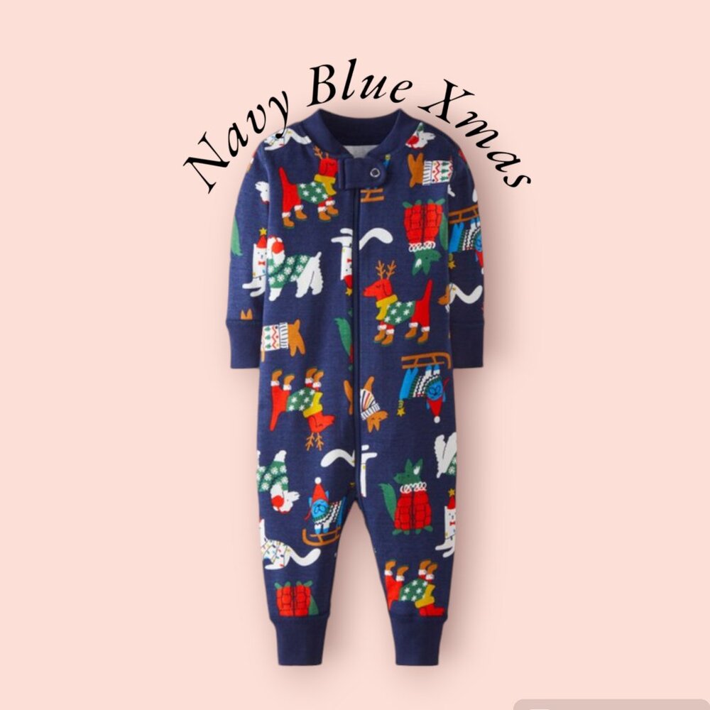 Hanna Andersson Navy Blue Christmas Holiday Baby Zip Sleeper Organic Cotton NWOT